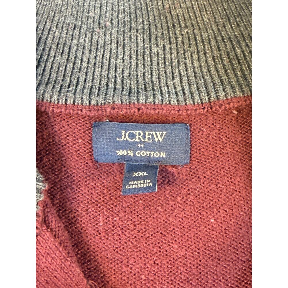 J.Crew BF091 Cotton Quarter-Zip Sweater Burgundy Gray Collar Mens XXL - Picture 5 of 8